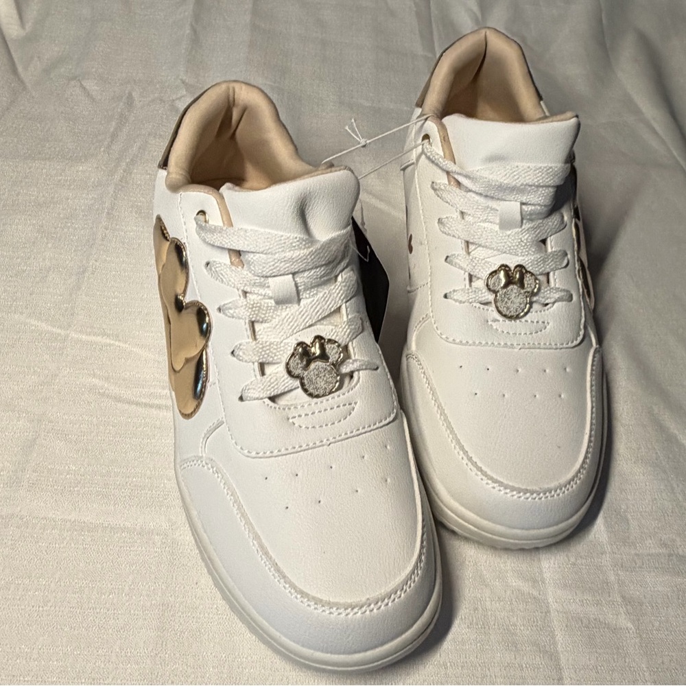 Disney White and Gold Women's Sneakers Size 10